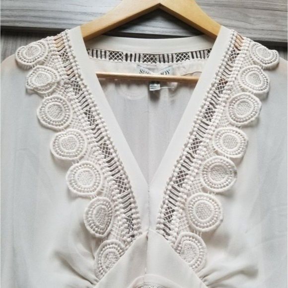 Shona Joy Rafaella Plunge-Neck Long-Sleeve Frill Sheer Mini Dress - Picture 4 of 16